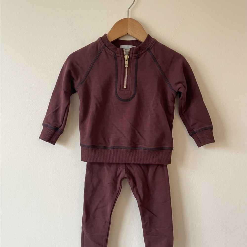 Kids baby Burgundy Zip-Front Matching Set sweat top matching leggings snug